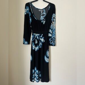 Y2K Donna Morgan Black and Blue FLORAL dark fairy Patterned Long Sleeve Dress